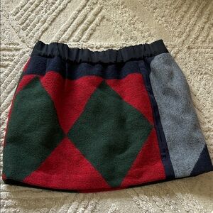 Tory Burch Wool Blend Red & Green Geometric Mini Skirt